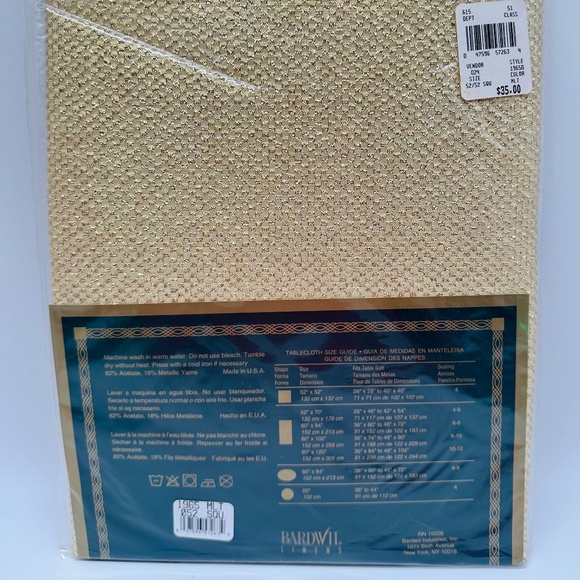 Bardwil Linens Gold Glimmer Textured Square Tablecloth 52" x 52" - Picture 2 of 6